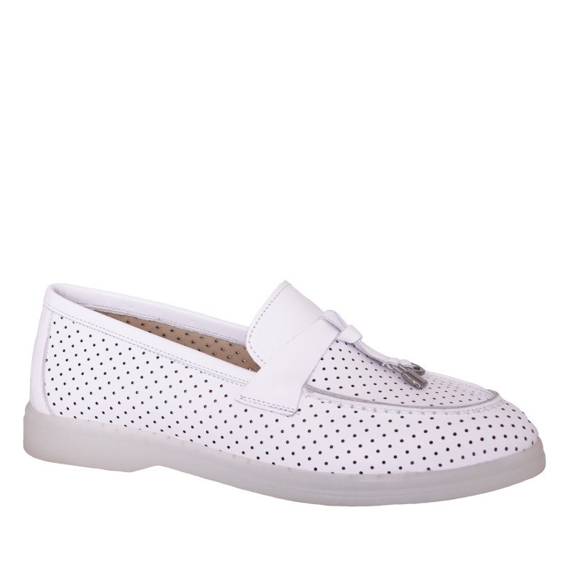 LORETTI Leather Bianco Neve loafers shoes