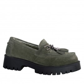 LORETTI Thick soled suede Olive Branch loafer shoes