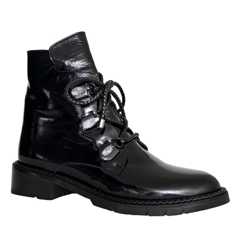 LORETTI Low heel patent leather Coal Black boots
